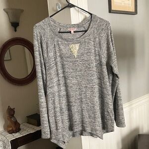 Juicy Couture Gray Heather Pullover with Gold Triangle Accent